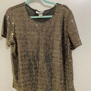 Erena gold sequined top size medium petite short sleeves